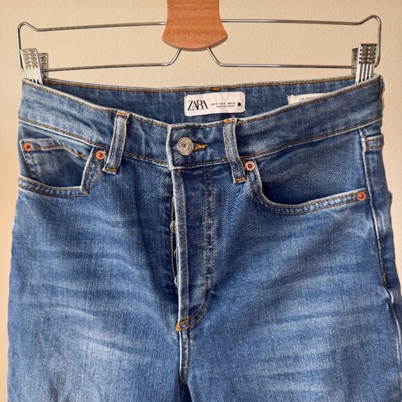 ZARA Beamy Blue Raw Hem Flare Jeans | Size 4 / 36 | High Waist | Rare Wash - Picture 5 of 14